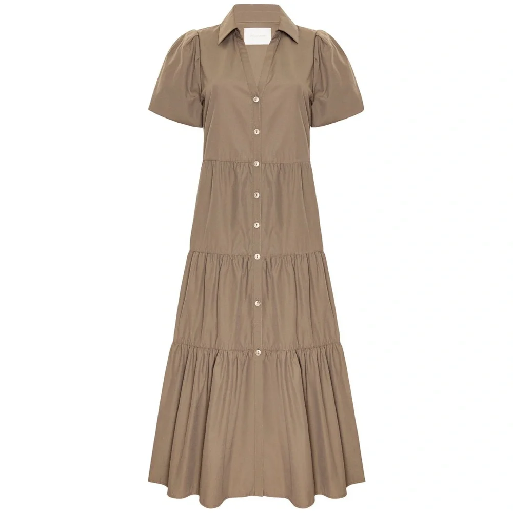 Brochu Walker The Havana Dress In Terra Brown Tiered Midi Dress Large $348 - Picture 2 of 13